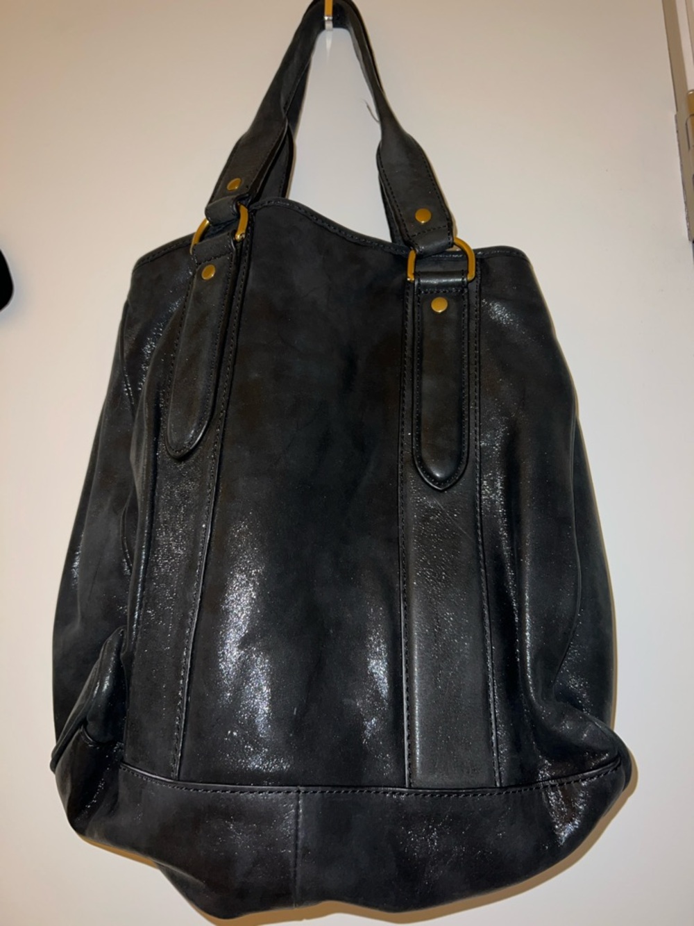 Liebeskind Anthropologie Sparkly Black Leather Purse Shoulder Tote Bag
